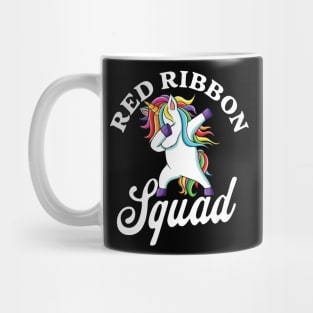 Dabbing unicorn We Wear Red For Red Ribbon Week Awareness Mug